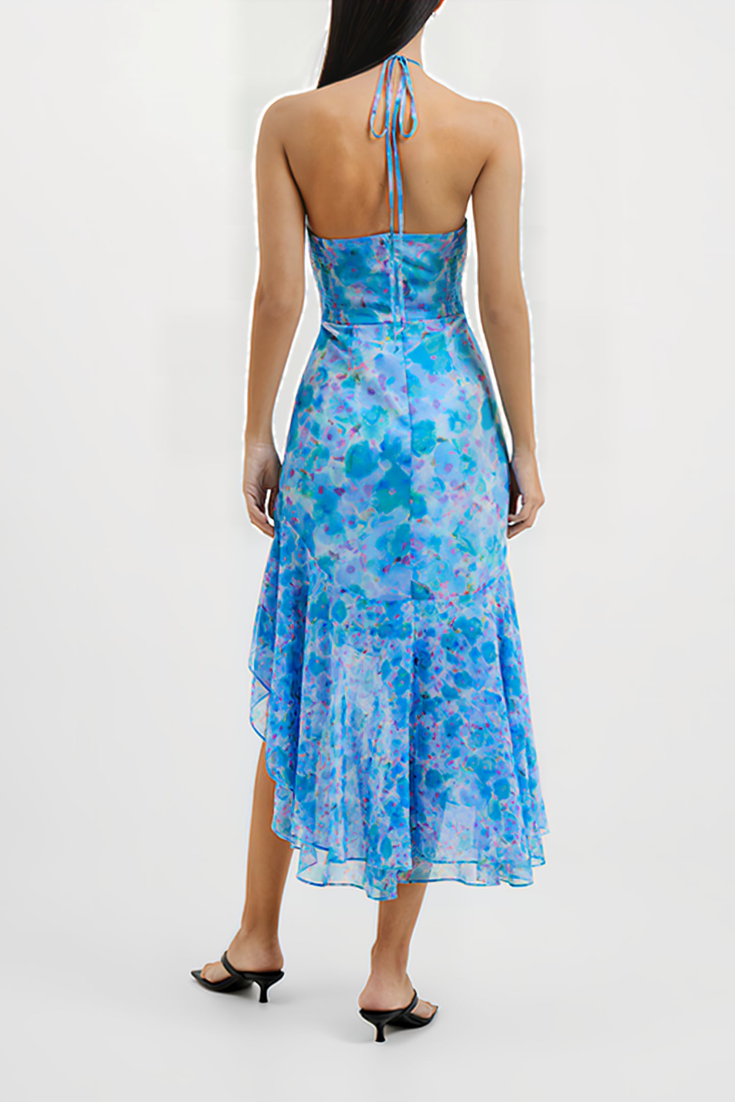 GRETHA HALLIE CRINKLE RECYCLED RUFFLE DRESS STILLWATER 2