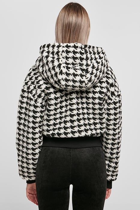 LADIES SHORT OVERSIZED AOP SHERPA JACKET BLACKHOUNDSTOOTH 2