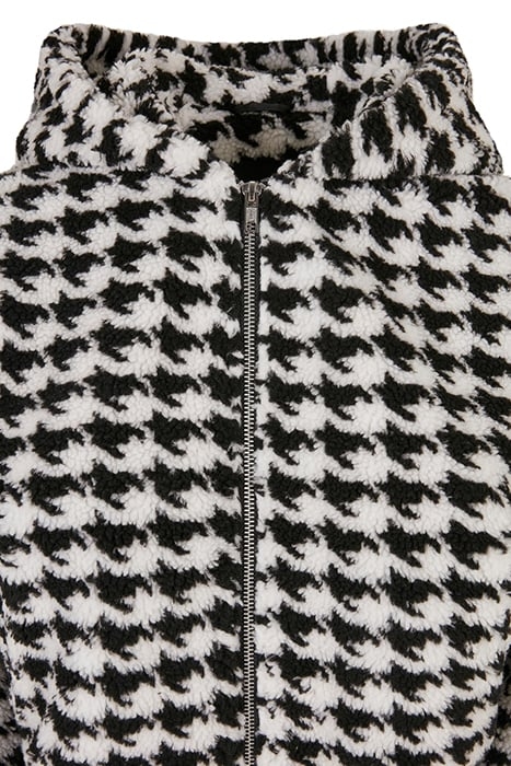 LADIES SHORT OVERSIZED AOP SHERPA JACKET BLACKHOUNDSTOOTH 8