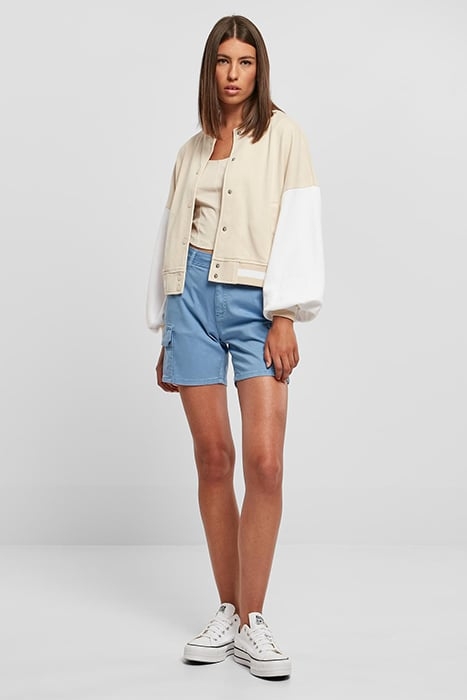 LADIES OVERSIZED 2 TONE COLLEGE TERRY JACKET SOFTSEAGRASS/WH 3