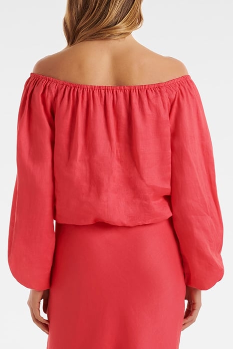 GISELLE LINEN BARDOT TOP HOT RASPBERRY 2