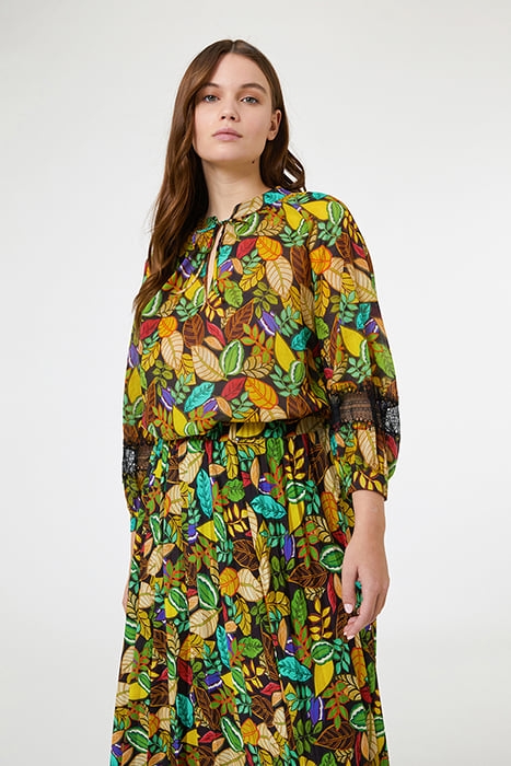 PRINTED BLOUSE WITH LACE TRIMS GREEN 6