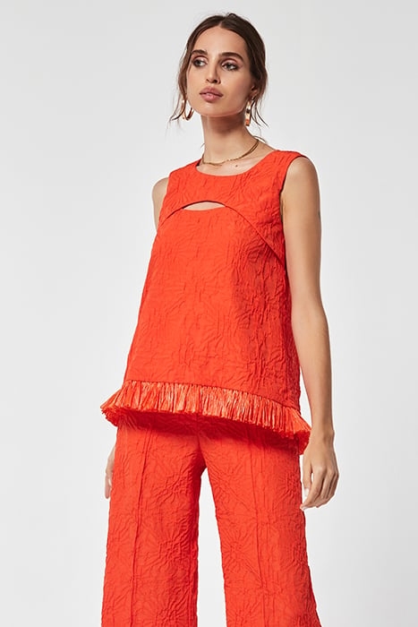 TEXTURED FABRIC JACQUARD CARAU TOP RED ORANGE 1