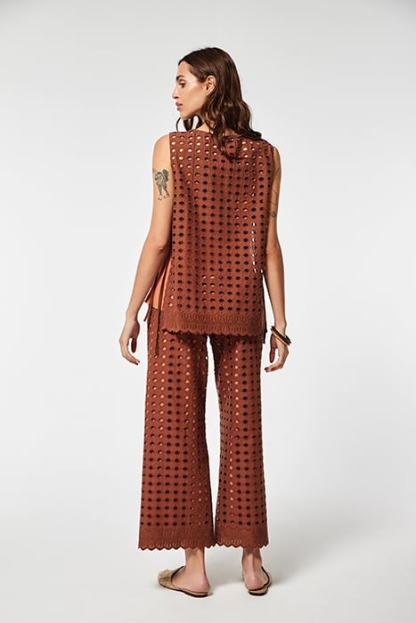 EMBROIDERY VOILE SINKA TROUSERS BROWN/ORANGE 3