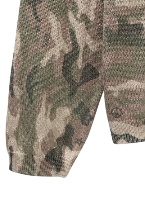 GIRLS’ KHAKI GLITTERY CAMOUFLAGE MOTIF KNIT SWEATER 4