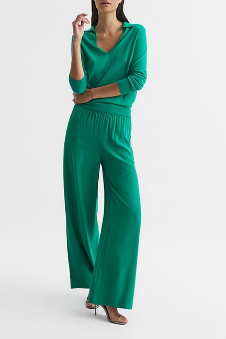 JEMMA-SILK WIDE-LEG & FLARED PANTS GREEN 3