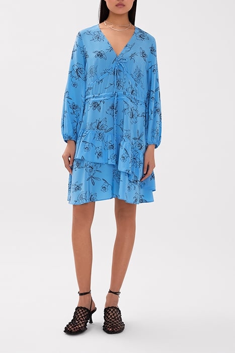 NIA MINI LENGTH RUFFLE DRESS FLOWER SUMMER SKY 2