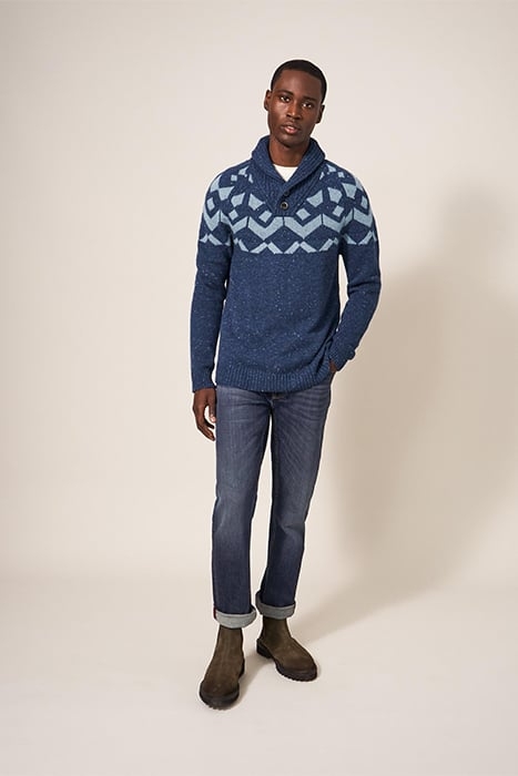 ARUNDEL GEO FAIRISLE SHAWL NAVY 1