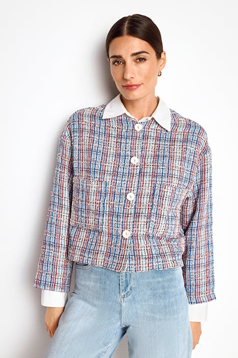 BOUCLÉ JACKET WITH ROUNDED NECKLINE COTTON BLUE 1