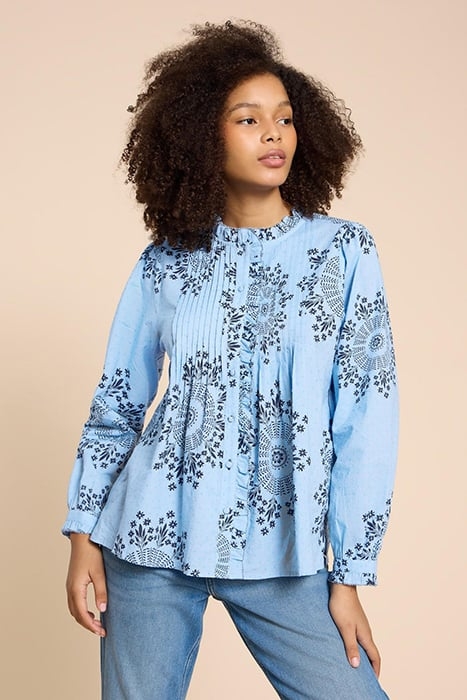 FIA FRILL NECK TOP BLUE PRINTED 1