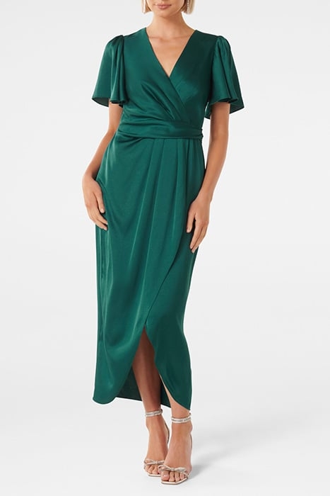 ESTELLE FLUTTER SLEEVE MIDI DRESS CLASSIC TEAL 1