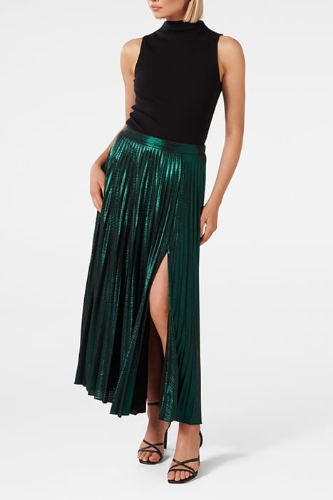 RYLEE METALLIC PLEATED SKIRT GREEN 3