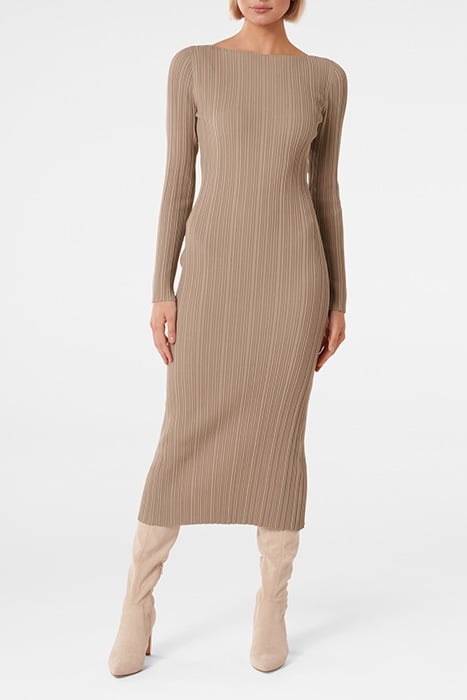 EVIE LONG SLEEVE RIB KNIT DRESS MUSHROOM 1