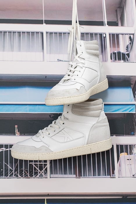 WHITE SUEDE LEATHER MIX HIGH-TOP TRAINERS 7