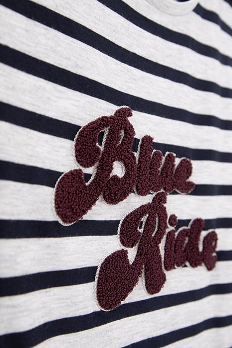 GREY MARL STRIPED T-SHIRT, BOUCLETTE EMBROIDERY 6