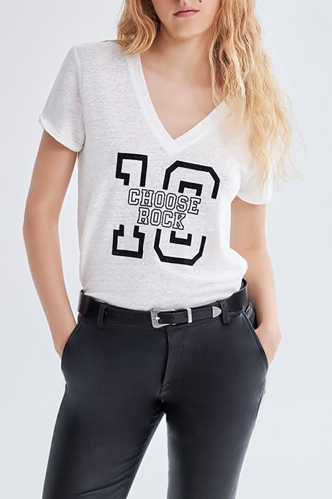 ECRU LINEN KNIT SLOGAN T-SHIRT 1