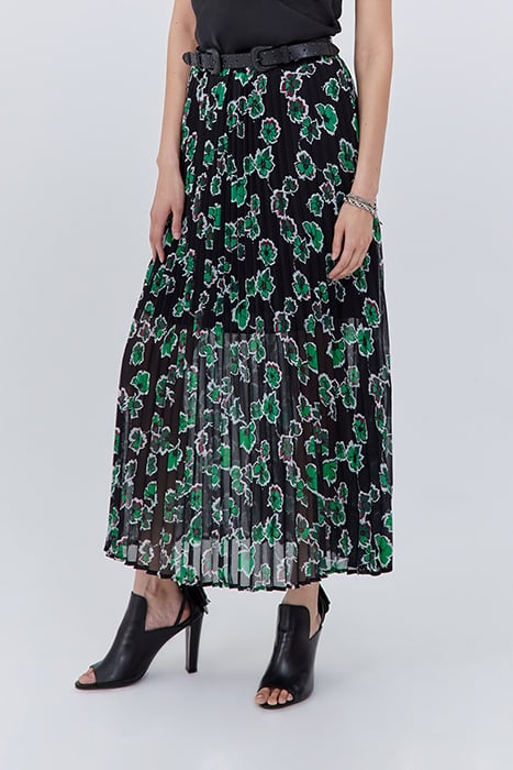 BLACK XL FLORAL PRINT LONG PLEATED SKIRT 1