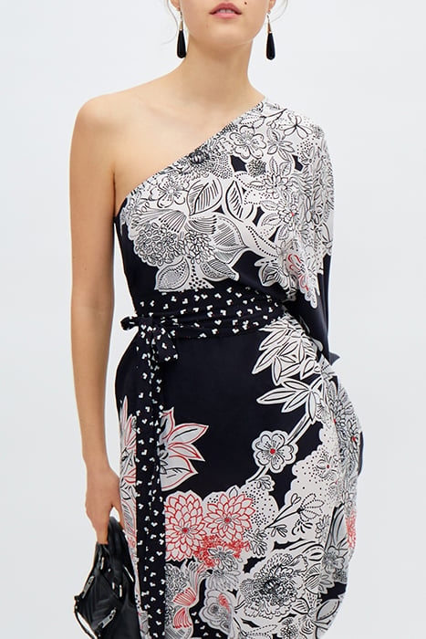 IKKS X GIGEEZ BLACK FLOWER MOTIF ASYMMETRIC DRESS 4