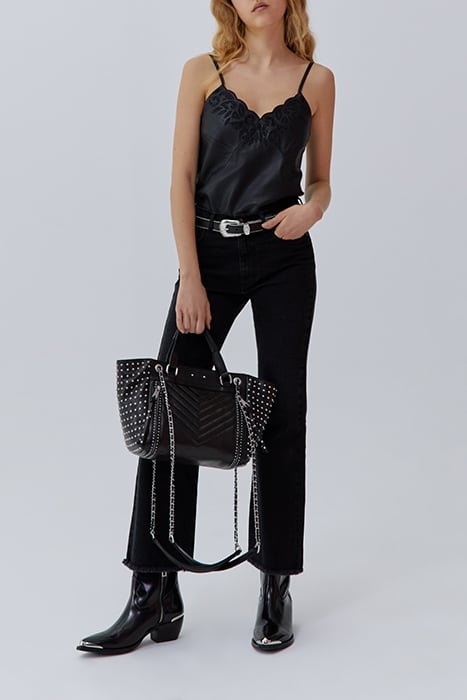 BLACK EMBROIDERED LEATHER STRAPPY TOP 3