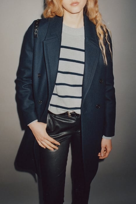 NAVY WOOL FABRIC STUDDED STRAIGHT COAT 7