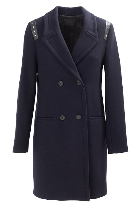NAVY WOOL FABRIC STUDDED STRAIGHT COAT 4