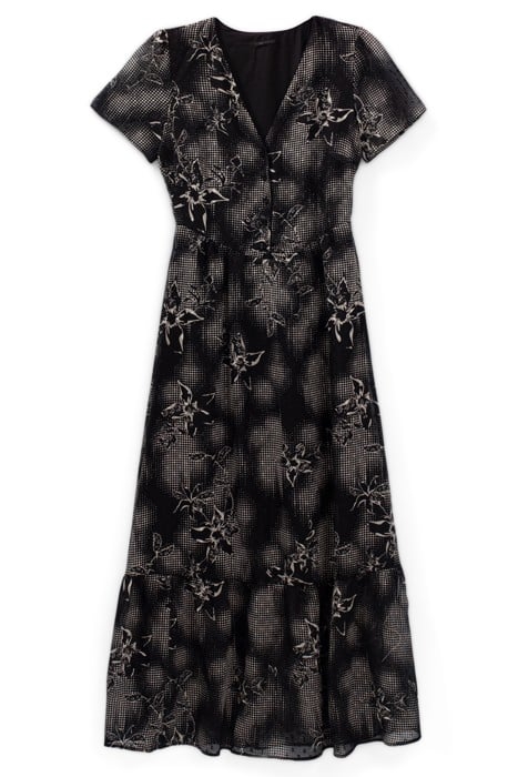 BLACK LONG DRESS WITH ECRU DANDY FLOWER PRINT 3