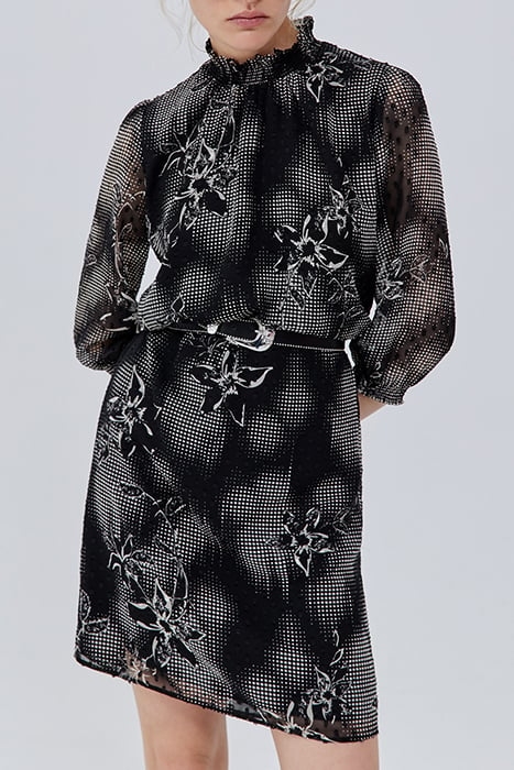BLACK DRESS WITH ECRU DANDY FLOWER PRINT 1