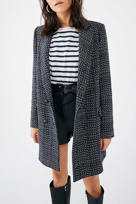 NAVY SEMI-PLAIN COTTON BLEND MID-LENGTH COAT 4