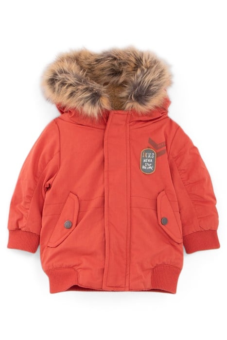 BABY BOYS’ ORANGE FUR-LINED PARKA WITH PRINT ON BACK 1