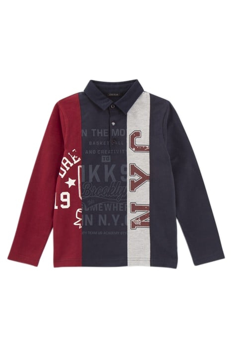 BOYS’ NAVY/GREY/BURGUNDY RUGBY-STYLE POLO SHIRT 1