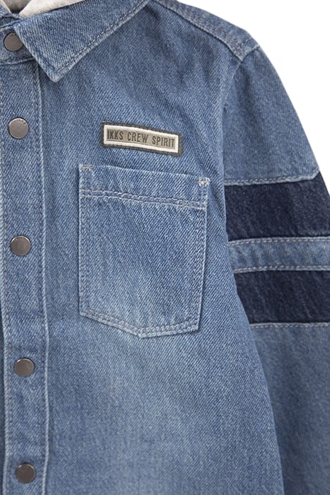 BOYS’ BLUE ORGANIC DENIM SHIRT WITH DETACHABLE HOOD 6