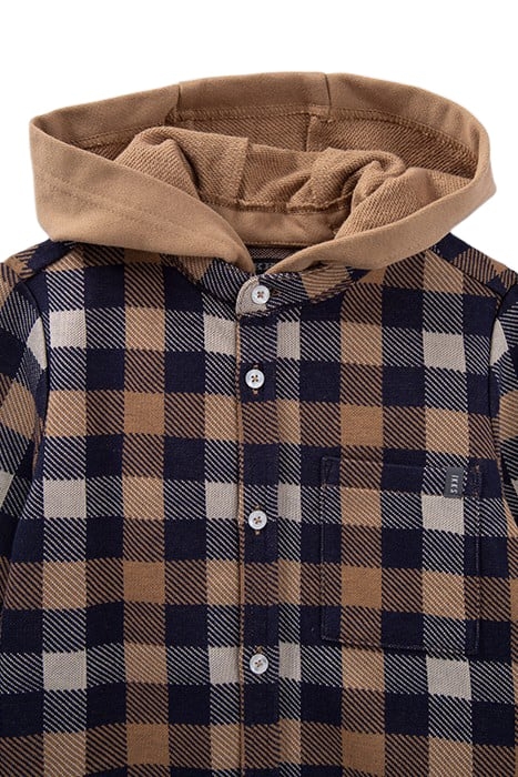 BOYS' CAMEL CHECK SHIRT WITH DETACHABLE HOOD 5