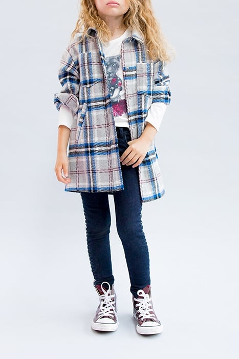 GIRLS’ GREY, BLUE, BLACK, ECRU CHECK COAT 1