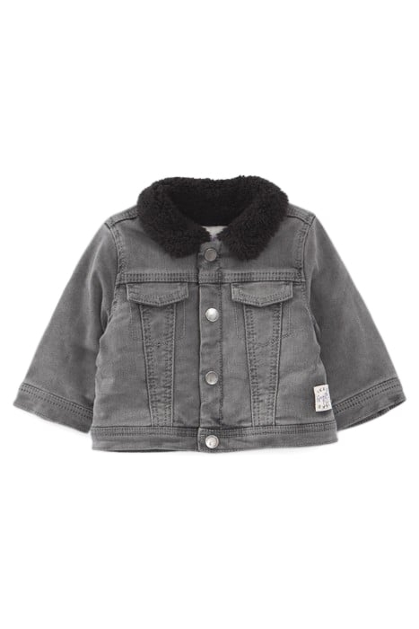 BABY BOYS’ GREY FUR-LINED DENIM JACKET, EMBROIDERED BACK 1
