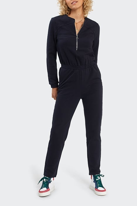 NAVY SWEATSHIRT FABRIC ZIPPED JUMPSUIT 1