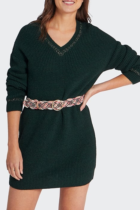 IMPERIAL GREEN LUREX KNIT V-NECKLINE DRESS 1