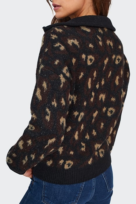 BLACK LEOPARD KNIT ZIP-NECK SWEATER 2
