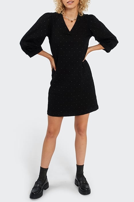 BLACK DENIM DRESS WITH GOLD POLKA DOT PRINT 3