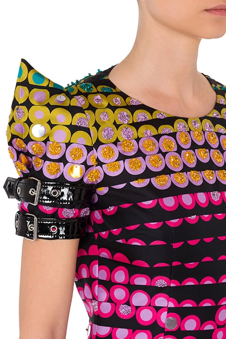 EMBROIDERED POLKA DOTS SILK TWILL DRESS BLACK 4