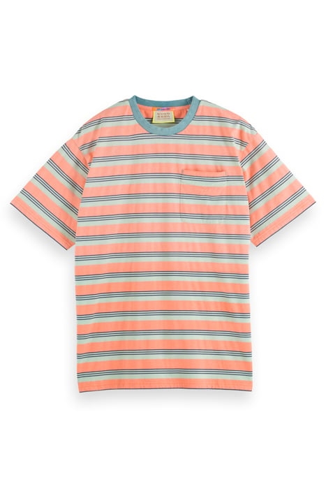 YARN DYE STRIPE POCKET T-SHIRT PEACH GREEN MULTISTRIPE 1