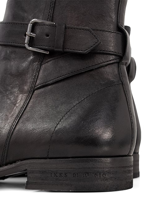 BLACK LEATHER BOOTS WITH BUCKLED STRAP BLACK 6