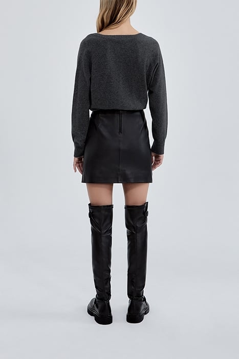 PURE EDITION- BLACK LEATHER MINISKIRT WITH EYELETS BLACK 3