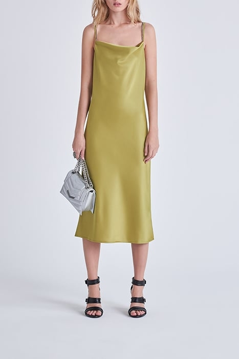 GREEN SATIN STRAPPY LONG DRESS ABSINTH 3