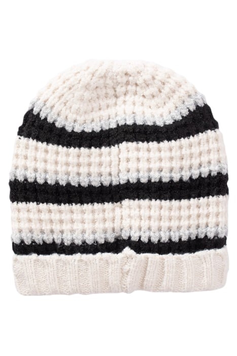 GIRLS’ ECRU STRIPED LUREX KNIT BEANIE COTTON 2
