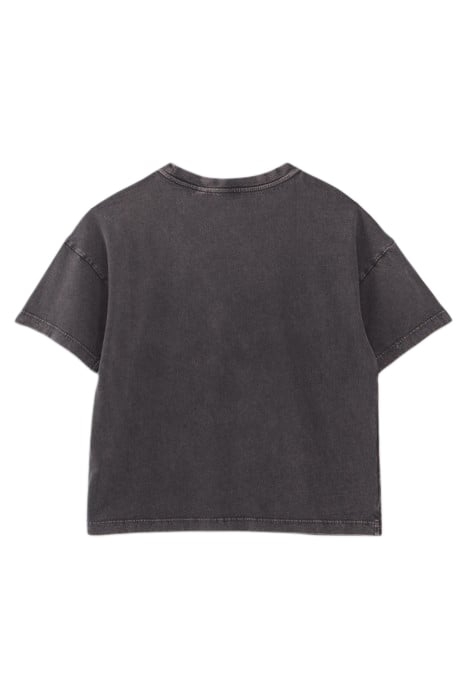 GIRLS’ GREY STUDDED ROCK IMAGE T-SHIRT BLACK USED 2
