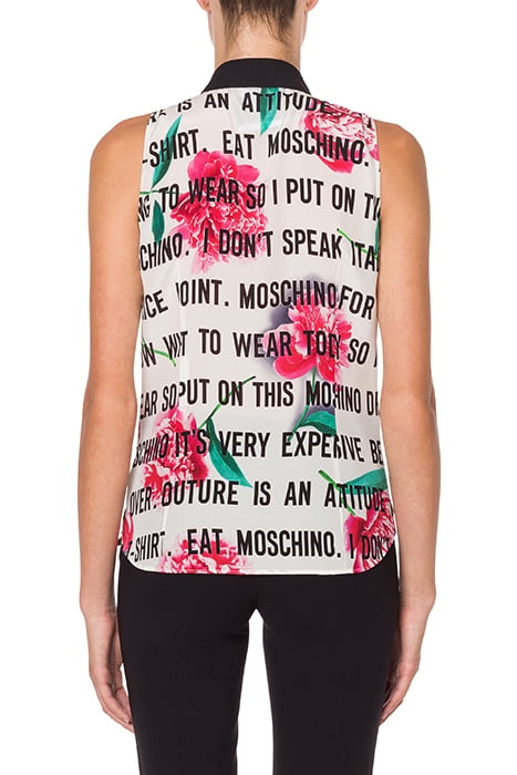 TOP IN CRÊPE DE CHINE SLOGAN & FLOWERS WHITE 2