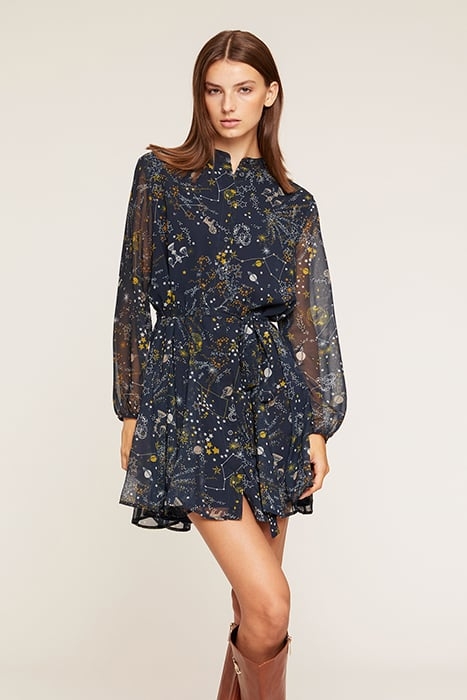 SHORT ZODIAC PATTERN GEORGETTE DRESS BLUE 1