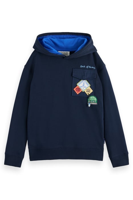 RELAXED-FIT BADGE DETAIL HOODIE NIGHT 1