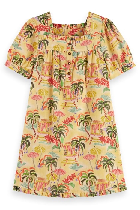 ALL-OVER PRINTED SHORT-SLEEVED LINEN BLEND DRESS SUNSHINE SU 1