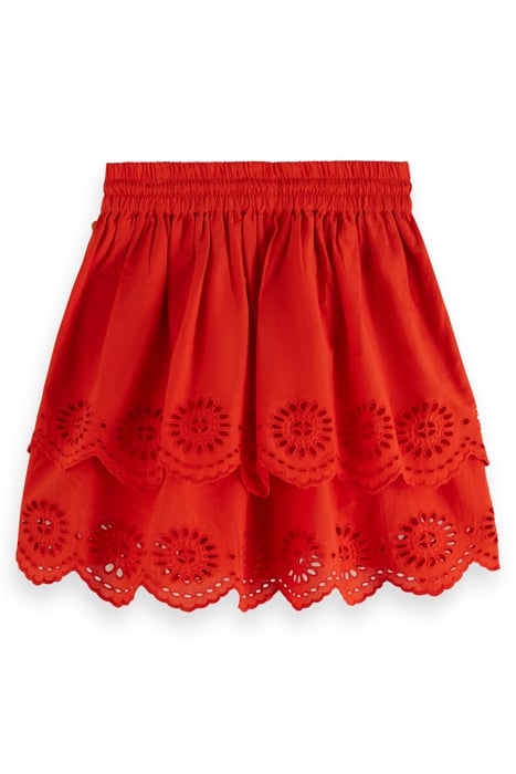 TIERED BRODERIE ANGLAISE SKIRT LOBSTER RED 2